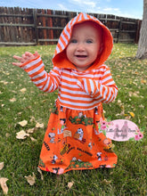 Load image into Gallery viewer, Charlie and the Great Pumpkin Hooded Twirl Dress
