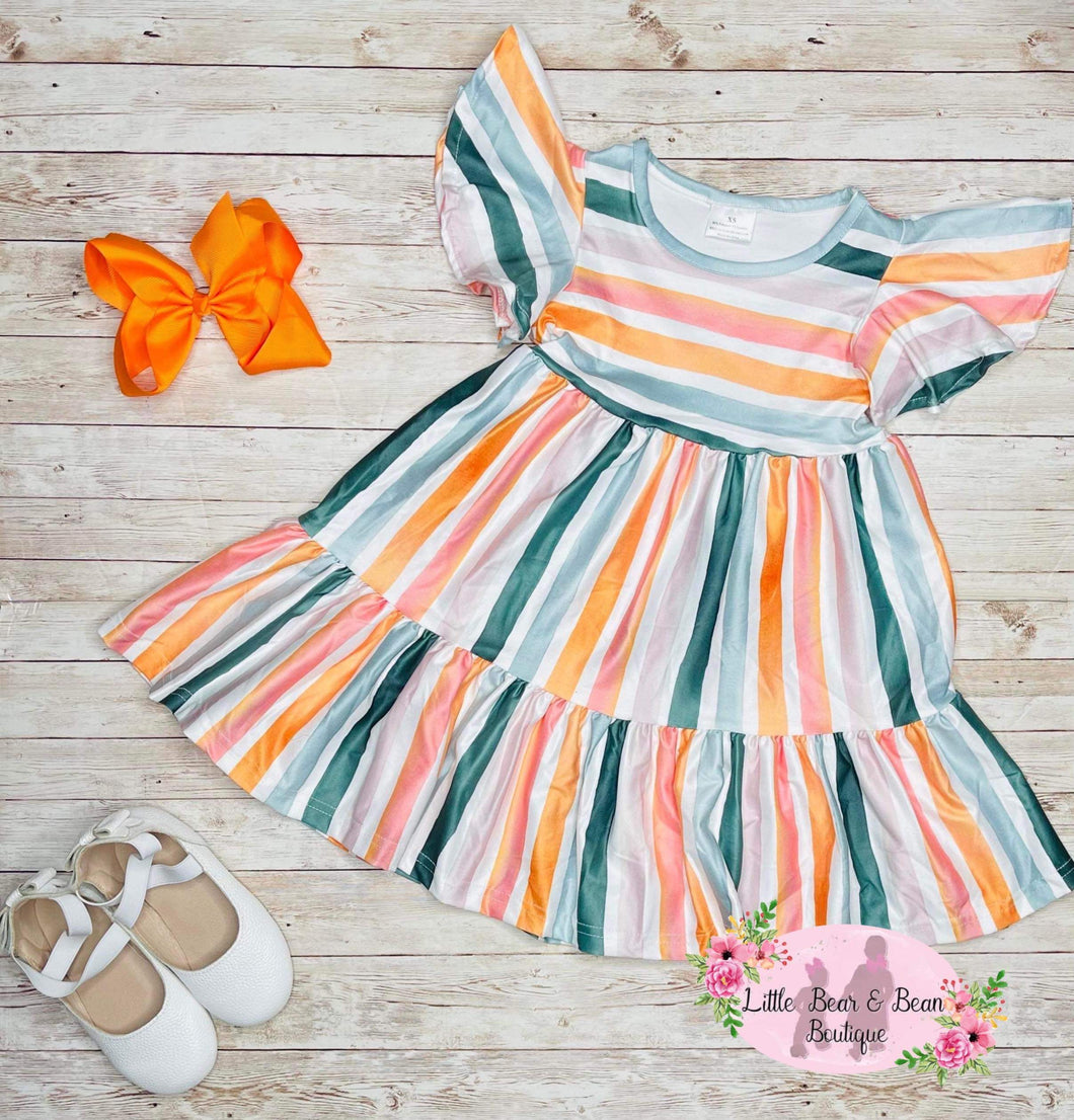 Orange And Green Striped Mommy & Me Dress - Kids
