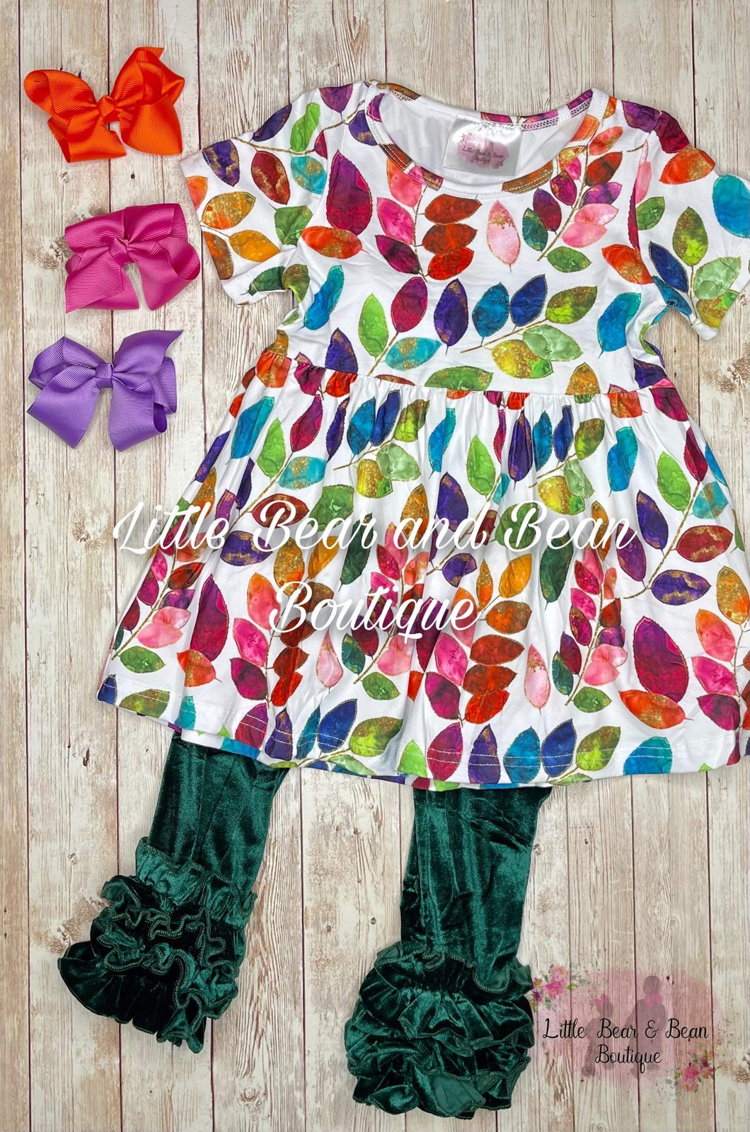 Colorful Leaves Tunic with Green Velvet Icing Set