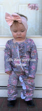 Load image into Gallery viewer, Gray Floral Zipper Ruffle Sleeper
