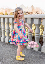 Load image into Gallery viewer, Vibrant Butterfly Triple Ruffle Dress
