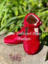 Load image into Gallery viewer, Red Velvet T Strap Shoes
