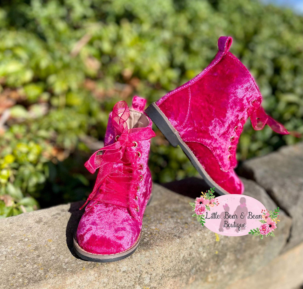 Hot pink velvet shoes for girls