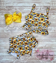 Load image into Gallery viewer, Striped Sunflowers Ruffle Shorties Set

