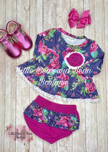 Load image into Gallery viewer, Navy and Magenta Floral Ruffle Bummie Set
