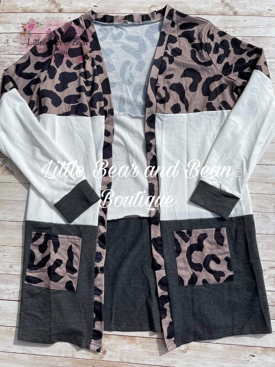 Ladies Tri-Color Leopard Cardigan