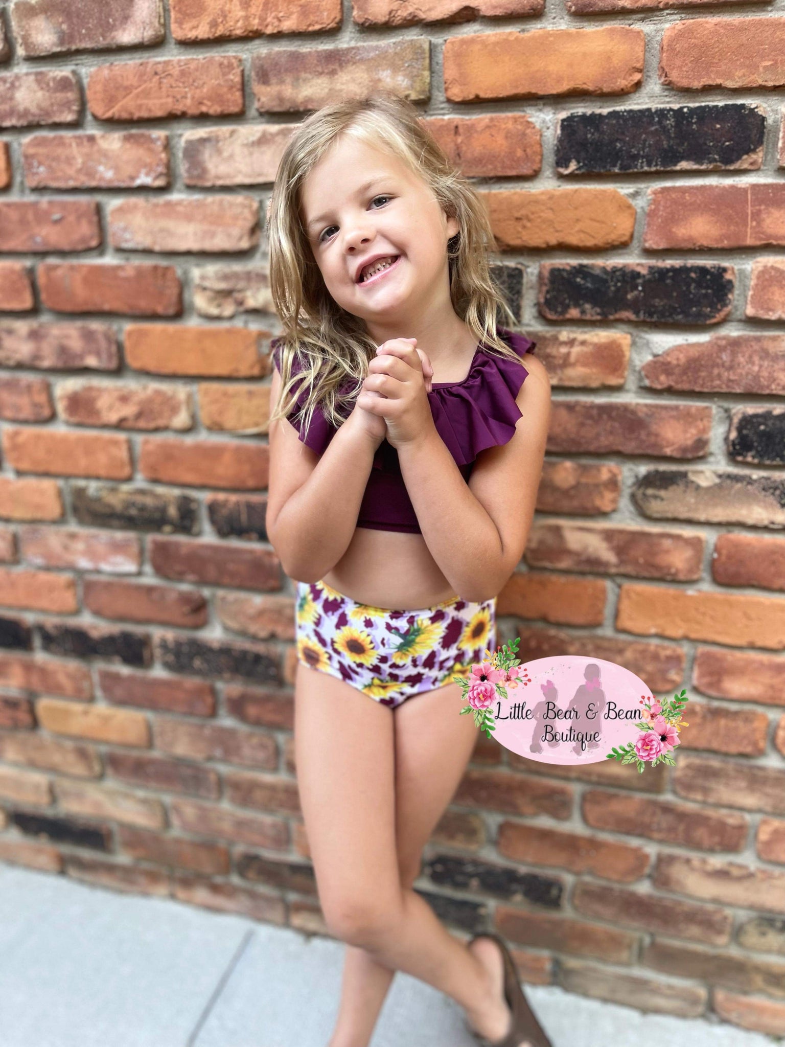 Plum Sunflower 2 Piece Swimsuit – Little Bear and Bean Boutique, LLC