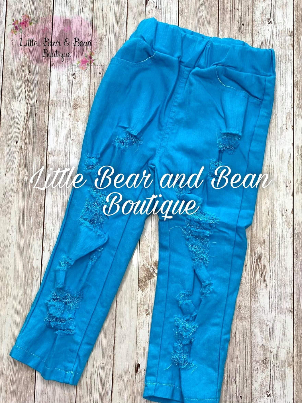 Size 12/18M- Turquoise Distressed Denim Straight Jeans