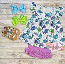 Load image into Gallery viewer, Colorful Fish Book Ruffle Shorts Set
