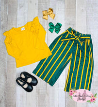 Load image into Gallery viewer, Mustard and Forest Green Striped Wide Leg Pants Set

