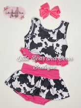Load image into Gallery viewer, Pink Cow Crop Top Skirted Bummie Set
