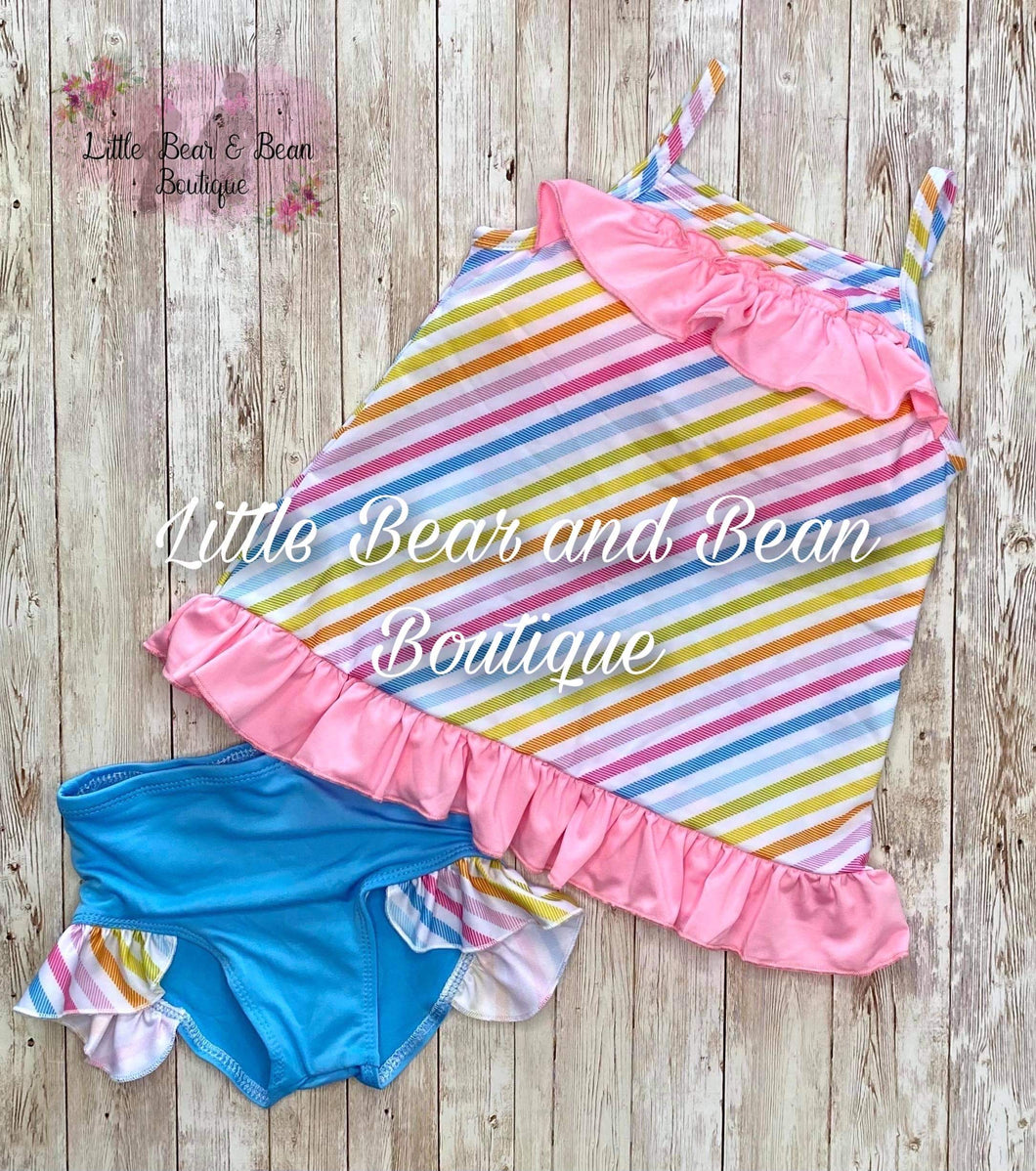 Rainbow Striped Tankini Swimsuit