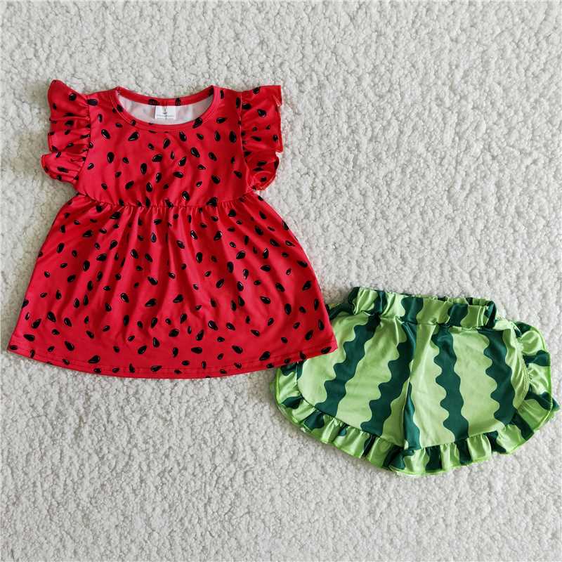 Pre-order RTS from Supplier Watermelon Flutter Sleeve Shorts Set