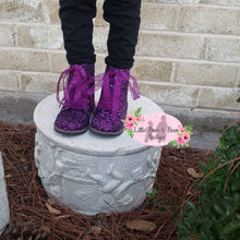 Load image into Gallery viewer, Girls purple glitter shoes
