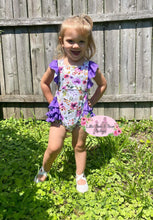 Load image into Gallery viewer, Purple Floral Ruffle Butt Romper
