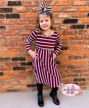 Load image into Gallery viewer, Mommy &amp; Me Wine Stripped Dress- kids

