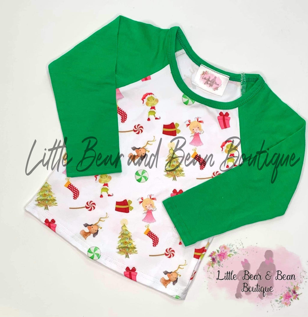 Size 3/6m- Christmas Gr!nch and Friends Shirt (White Background)