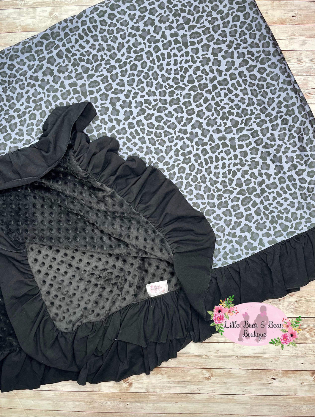 Black Leopard Ruffled Minky Blankets 64X74