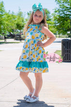 Load image into Gallery viewer, Cool Blue Lemon Ruffle Dress
