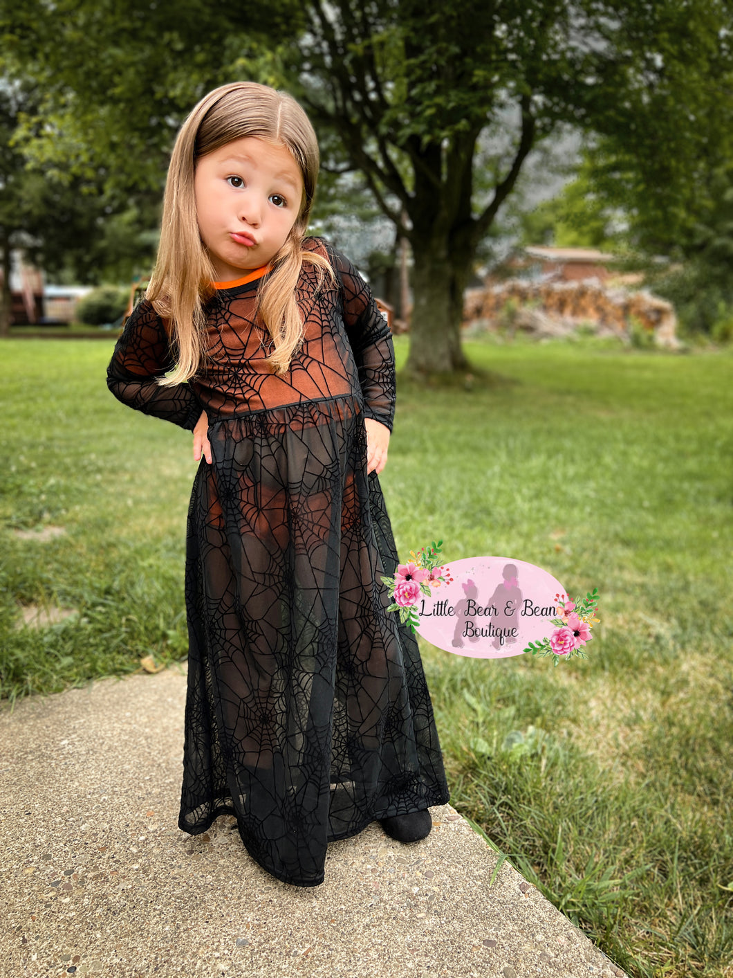 Halloween Orange Set with Mesh Spiderweb Dress