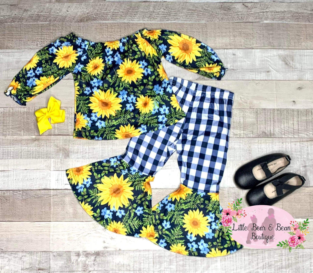 Sunflower Long sleeve top with Checkered Belle Set