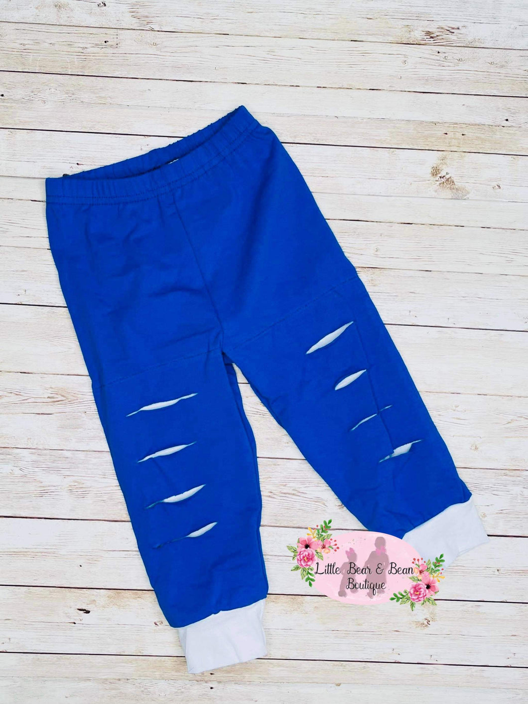 Blue & White Distressed Joggers