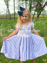 Load image into Gallery viewer, Purple Floral Striped Twirl Dress
