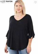 Load image into Gallery viewer, Ladies Plus Size Luxe Belle Sleeve Black Top
