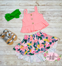 Load image into Gallery viewer, Pink Tropical Floral Crop w/ High Low Skirt

