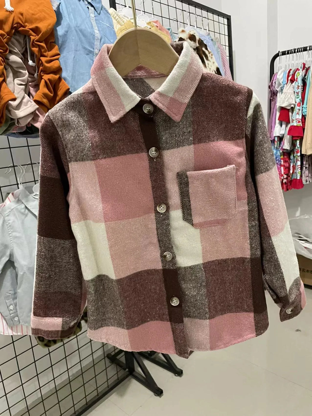 Pre-order RTS from Supplier Pink Flannel Button-Up