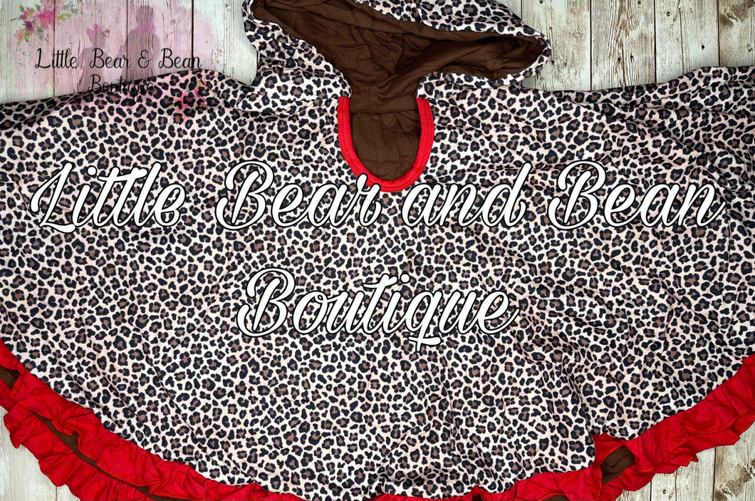 Leopard Red Ruffle Poncho