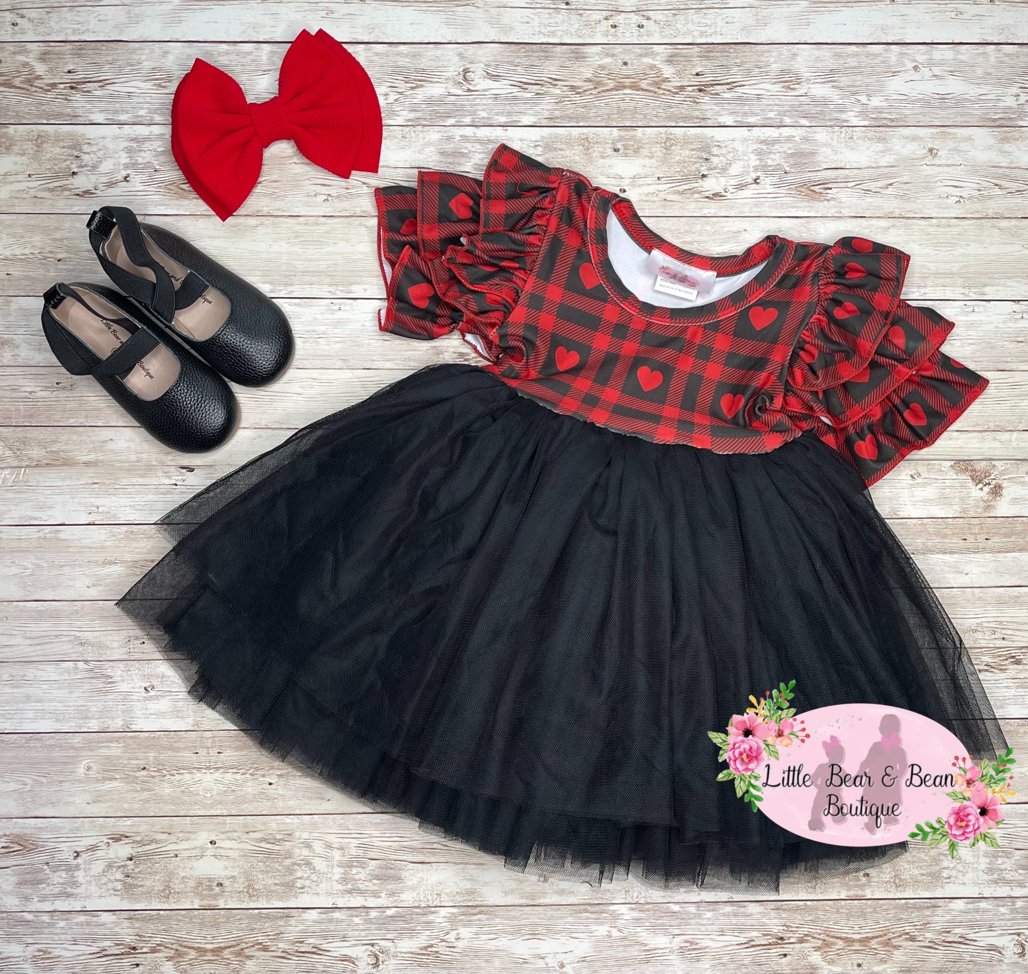blue dress for baby girl Red Heart Buffalo Plaid Tulle Dress – Little Bear and Bean Boutique, LLC
