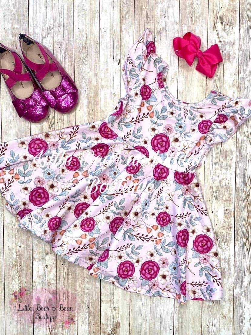 dusty pink floral dress Dusty Pink Regency Era Dress with Pink Floral Lace Overlay main image 1