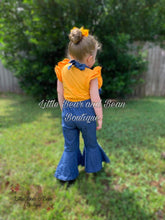 Load image into Gallery viewer, Ruffle Jean Overall Mustard Top
