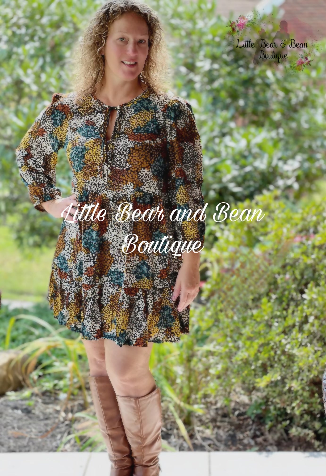 Fall Floral Dress for Women. Bubble Sleeve Mini S