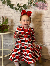 Load image into Gallery viewer, Red Glitter Heart Striped Twirl Dress
