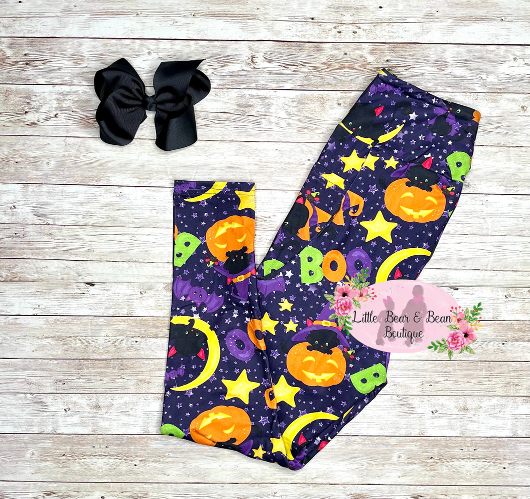 Size M- Little Halloween Boo Cat Ladies Leggings