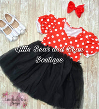 Load image into Gallery viewer, Bow Mouse Red Polka Dot Tutu Dress
