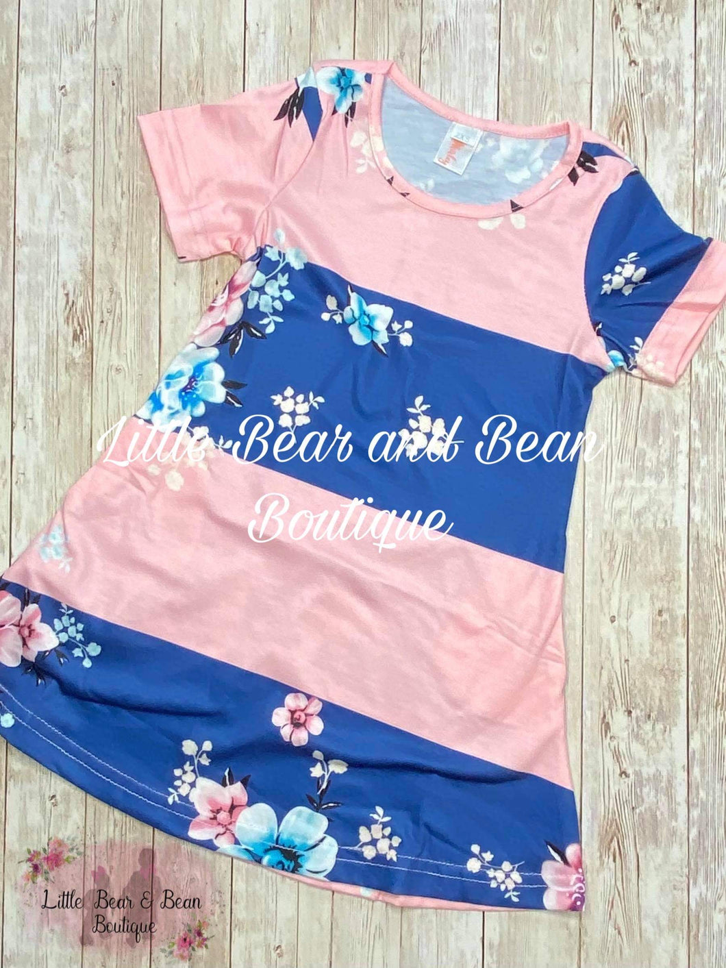 Mommy and Me Navy and Pink Striped Floral Dress Child