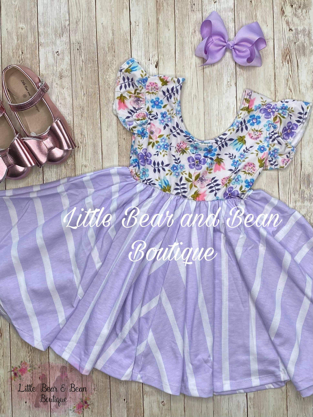Purple Floral Striped Twirl Dress