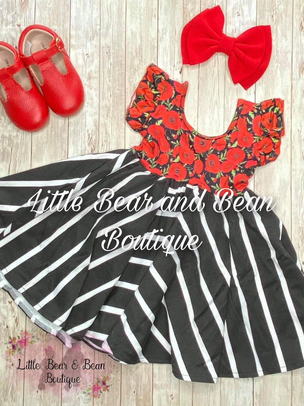 Red Floral Striped Twirl Dress