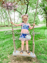 Load image into Gallery viewer, Mommy and Me Navy and Pink Striped Floral Dress Child
