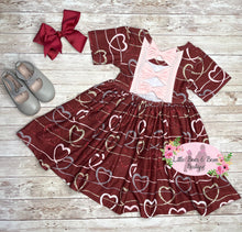 Load image into Gallery viewer, Maroon Scrolling Hearts Bow Back Dress
