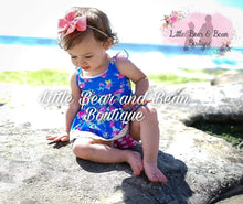 Load image into Gallery viewer, Blue Floral Pink Gingham 2 piece Swim Suit
