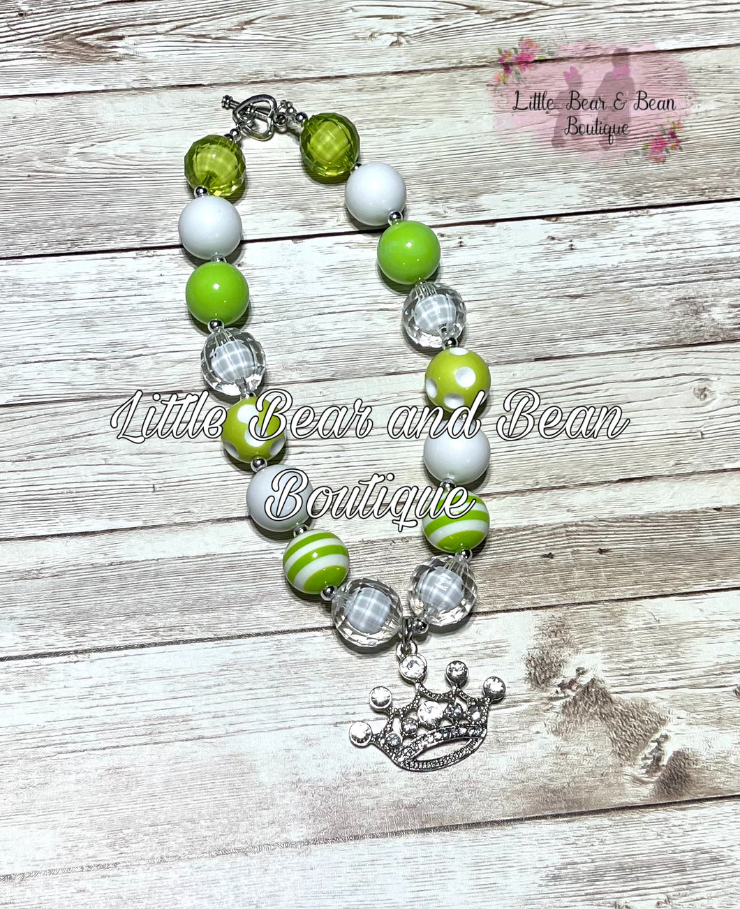 Chunky Green Beaded Crown Necklace