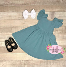 Load image into Gallery viewer, Dark Teal Ruffle Tie Back Linen Dress
