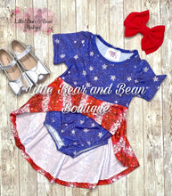 Load image into Gallery viewer, Blue Stars Faux Sequin High-Low Bummie Set
