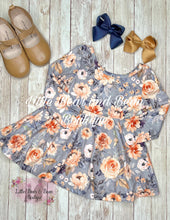 Load image into Gallery viewer, Gray and Tangerine Floral Dress
