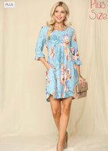 Load image into Gallery viewer, Ladies Plus Size Blue and Orange Floral Dress
