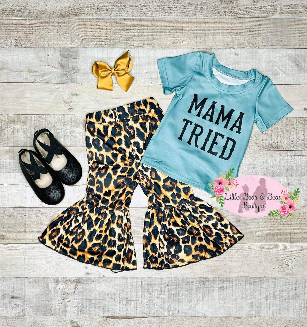 Size 6/12m- Mama Tried Leopard Belle Set